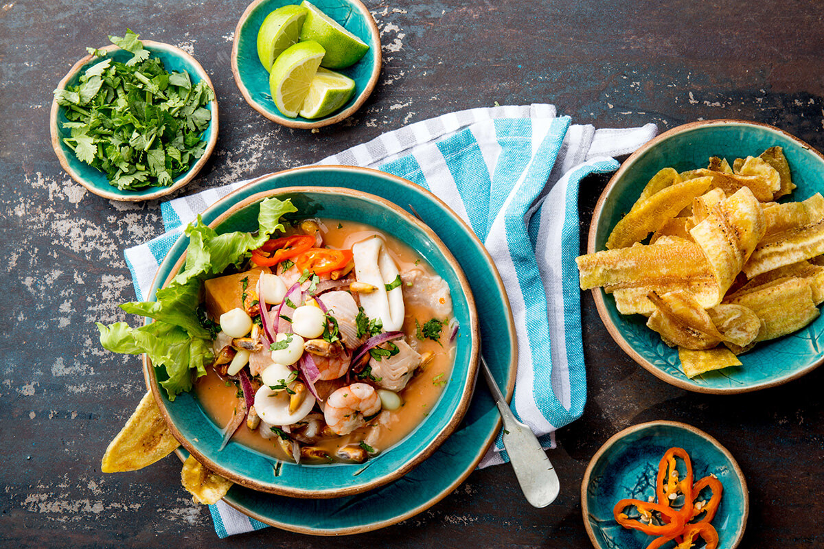 Ingredients for Peruvian ceviche dish 